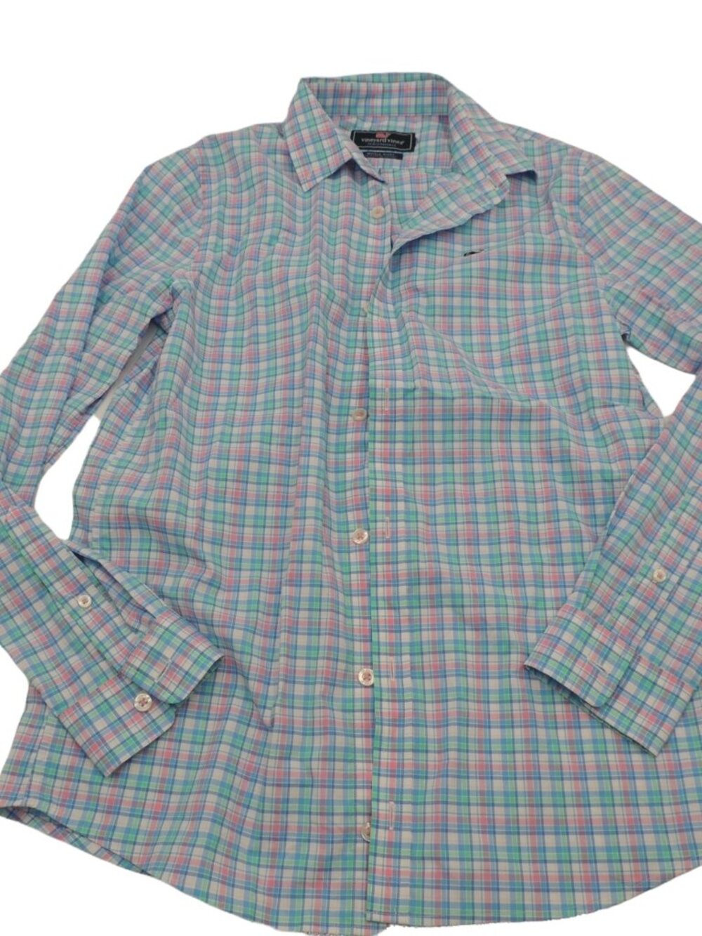 Vineyard Vines Boys Pastel Plaid Whale Shirt button up